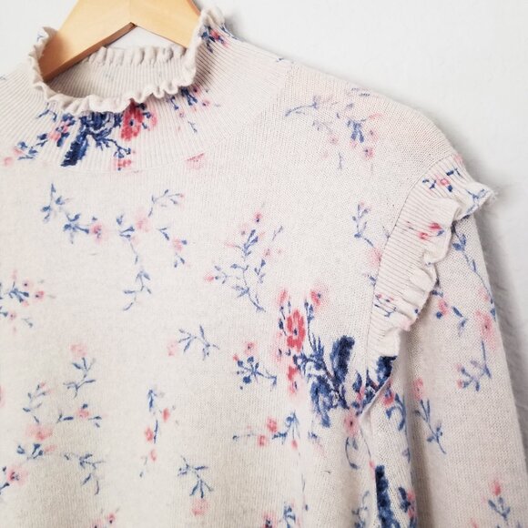 Joie Robbia Sweater L Wool Cashmere Blend Mock Neck Floral Ruffle Gesso $298 - Picture 12 of 16